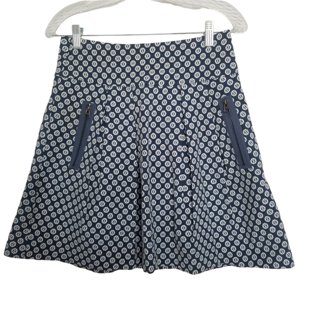 Anthropologie Maeve Fourth Street Swing Blue White Pleated Skirt Size 4